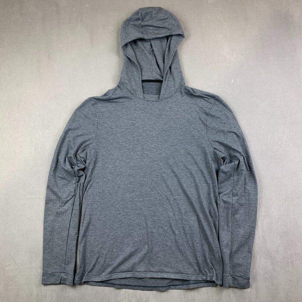 Lululemon Mens Sweater Small Gray Blue Switch Up Long Sleeve Hoodie Mesh Stretch